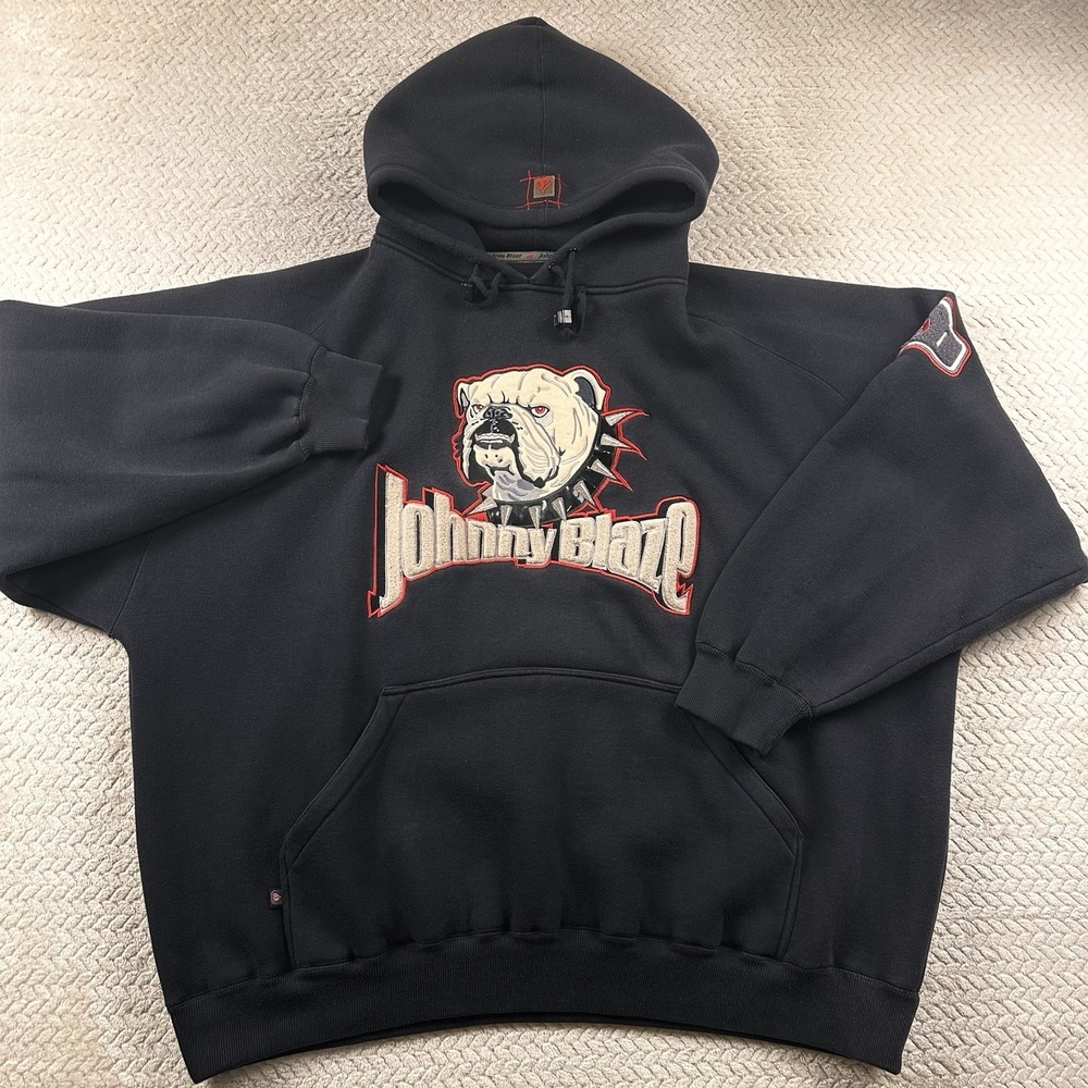 Vintage Johnny Blaze Men's 4XL Hoodie Bull Dog Hip Hop Street wear Big Thicky